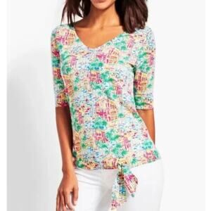 Talbots Santorini Greece Sweater Tie Waist Lightweight Colorful Top Size M